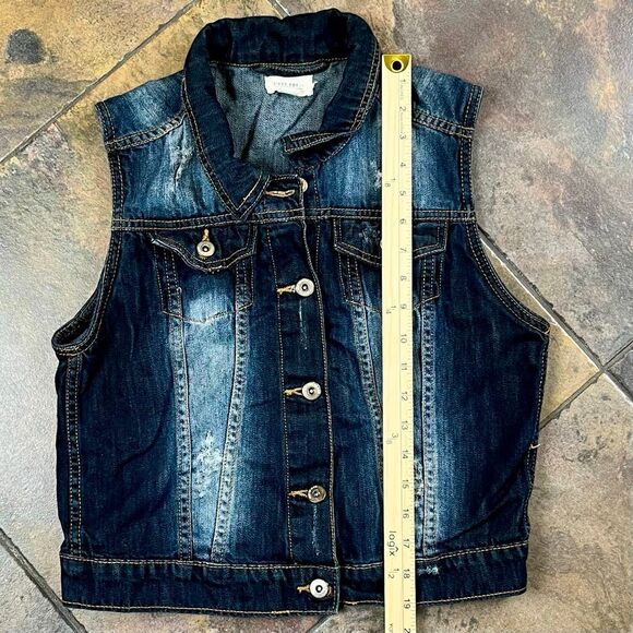 C'est Toi Dark Wash Distressed Sleeveless Denim Vest M - Picture 4 of 9